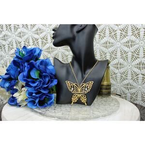 Vintage Rafaelian Gold Tone Articulated Butterfly Rhinestone Necklace